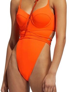 Orange One-Piece Swimsuit with Wrap Detail